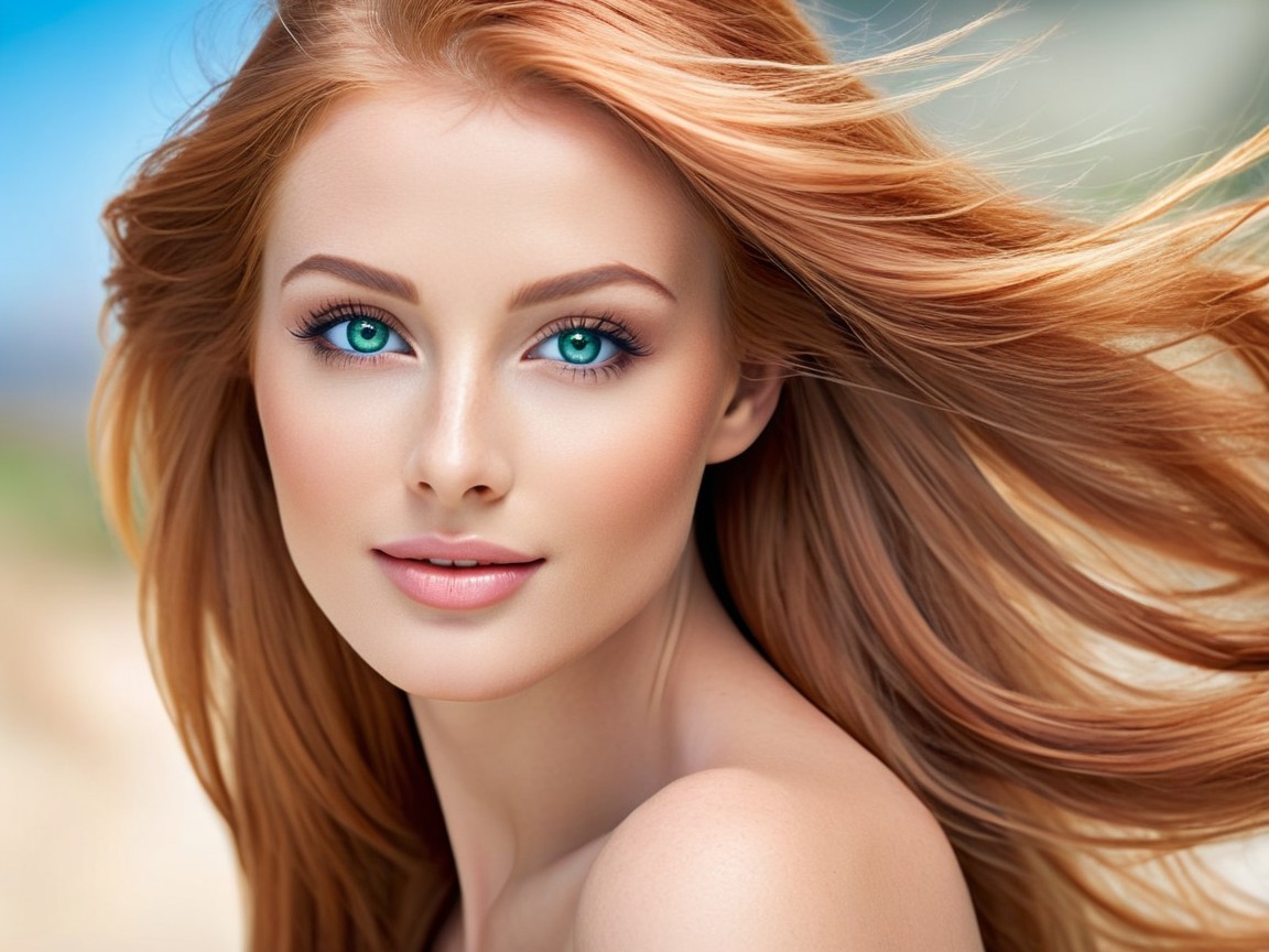 Close-Up Portrait of a Woman with Red Hair and Blue Eyes