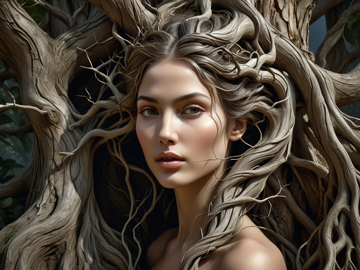 Portrait of a Young Woman with Nature Elements