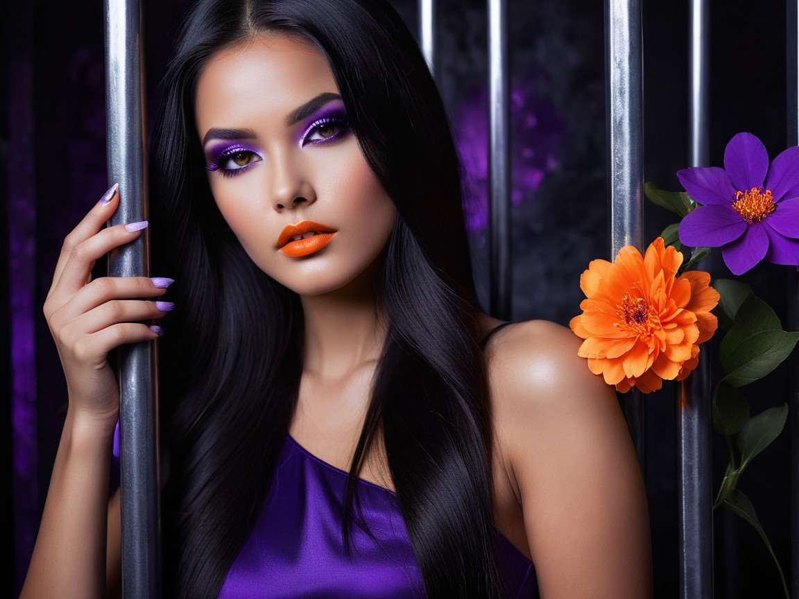 Portrait of a woman in purple with floral accents