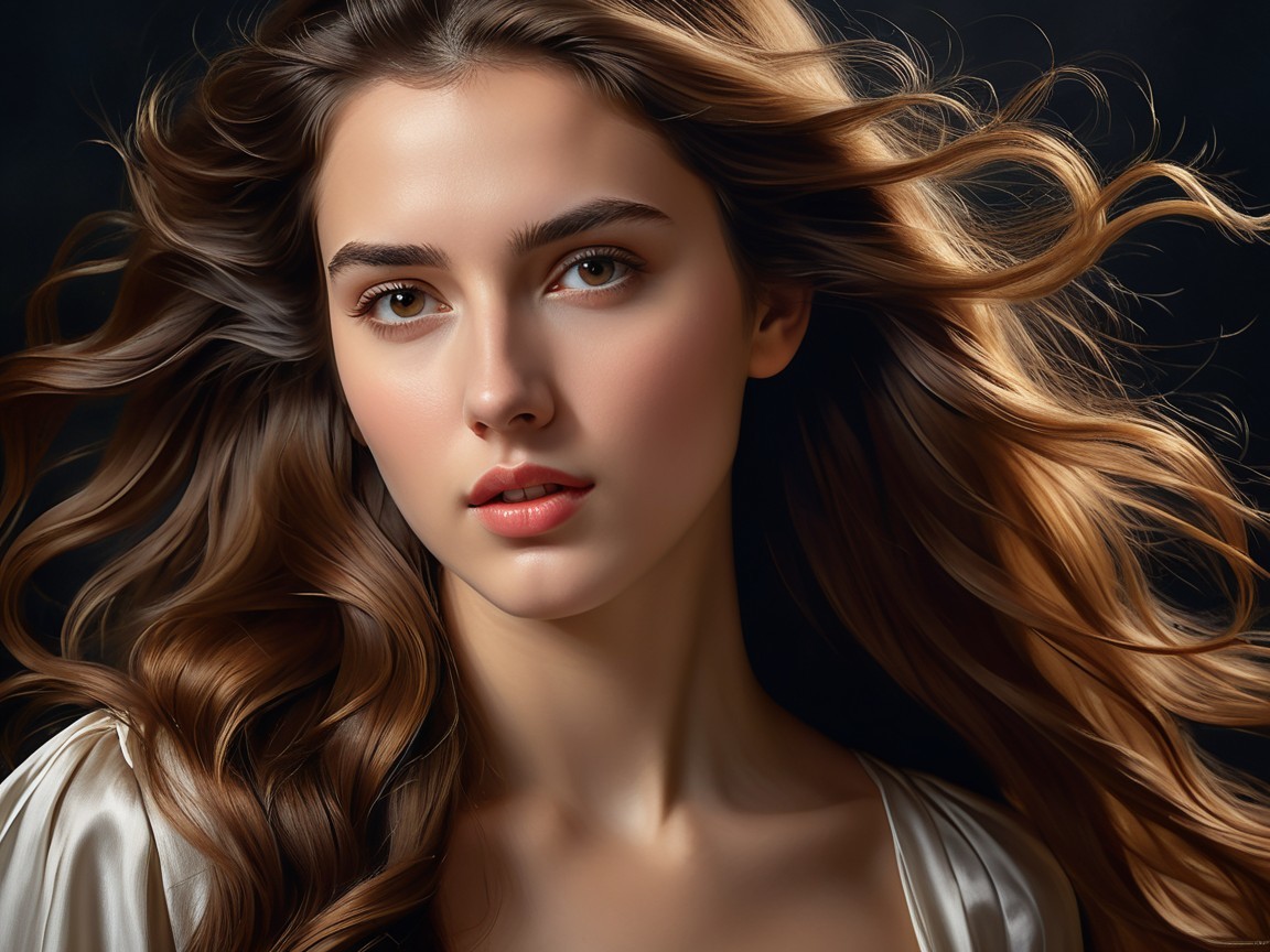 Close-Up Portrait of a Young Woman with Wavy Hair