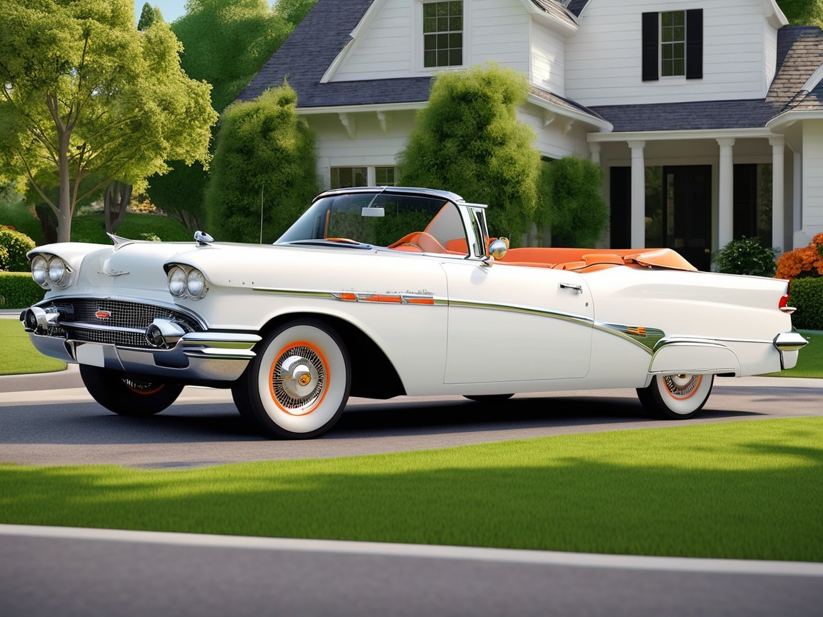 Vintage White Convertible Car with Orange Interior