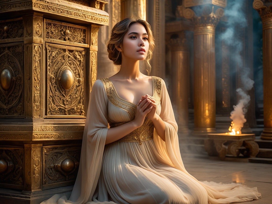 Serene Young Woman in Ornate Temple Setting