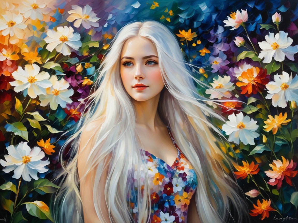 Portrait of a Young Woman in a Colorful Garden