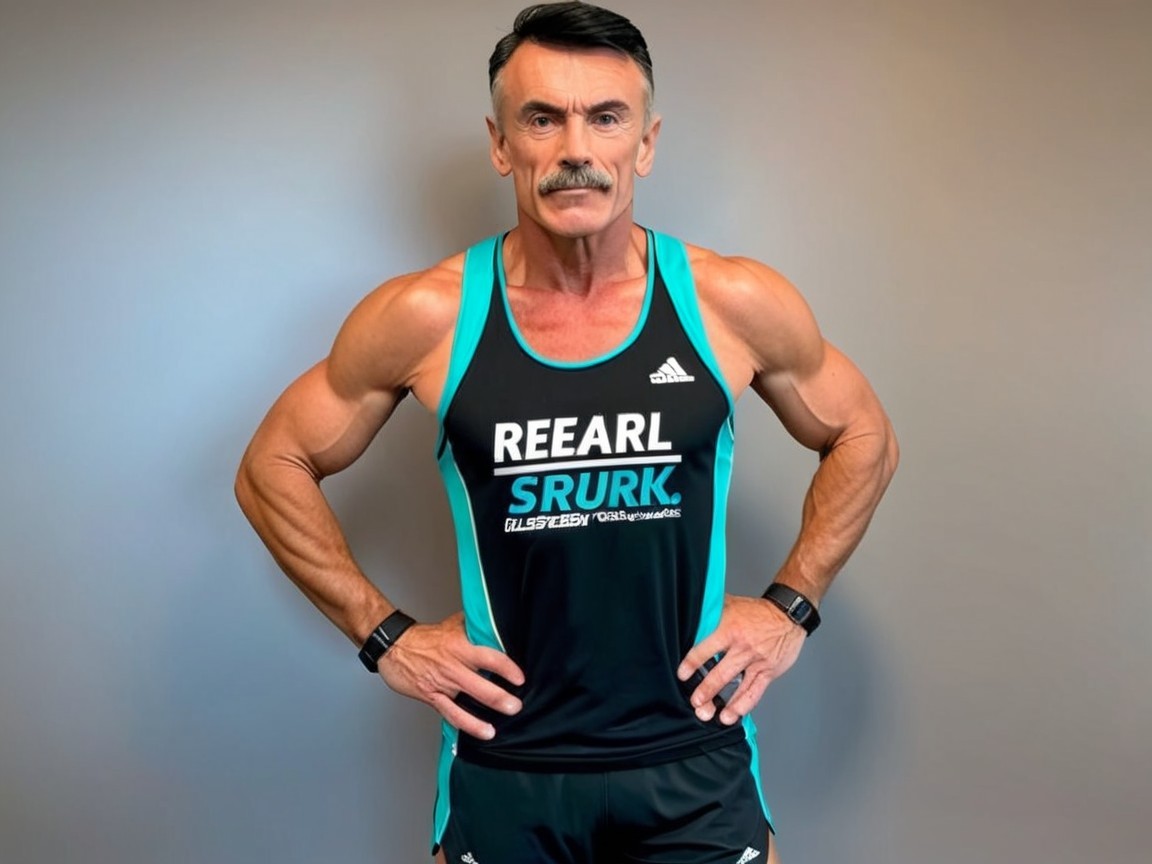 Muscular Older Man in Athletic Tank Top and Shorts