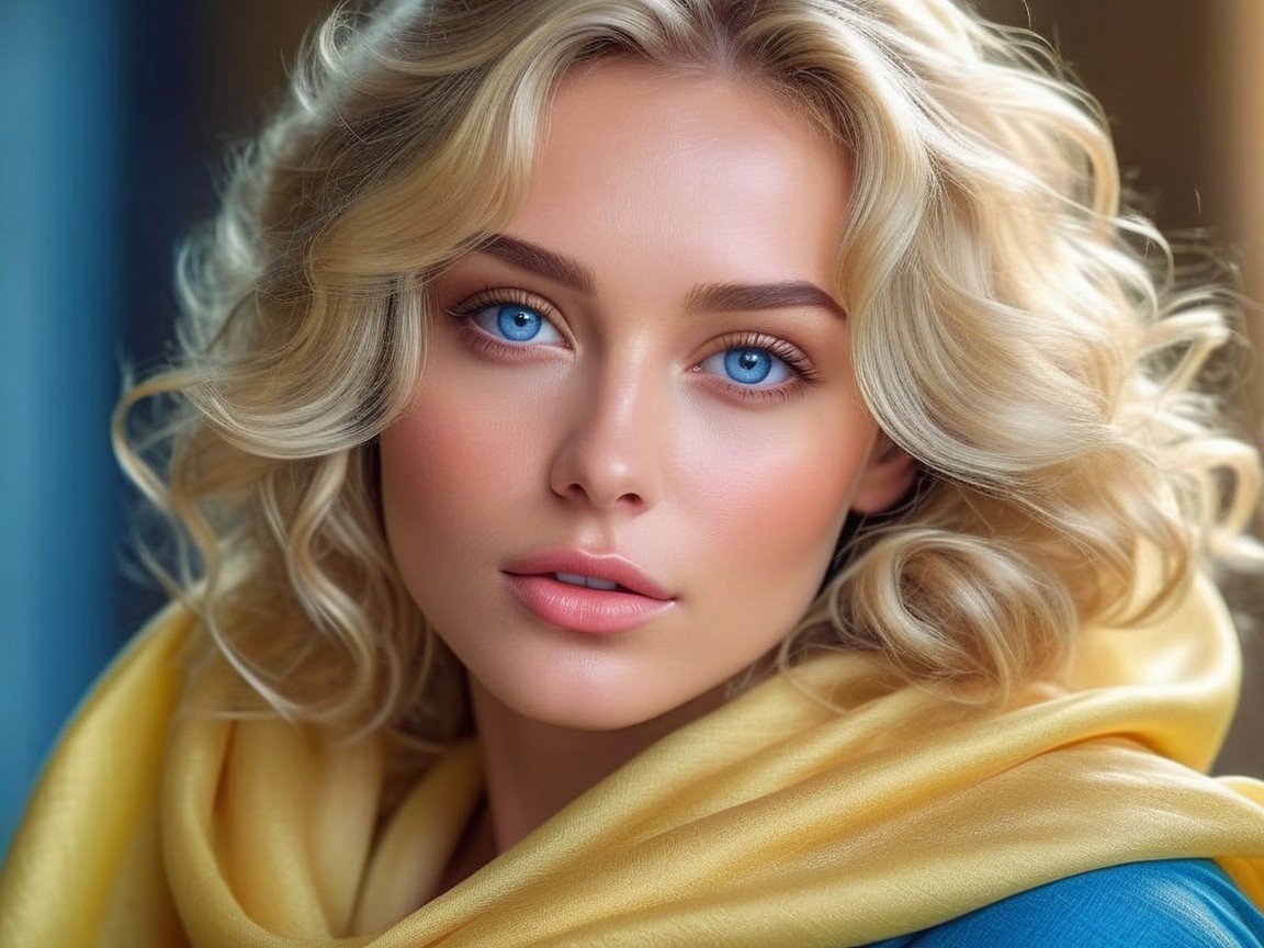 Close-Up Portrait of a Young Woman with Blue Eyes