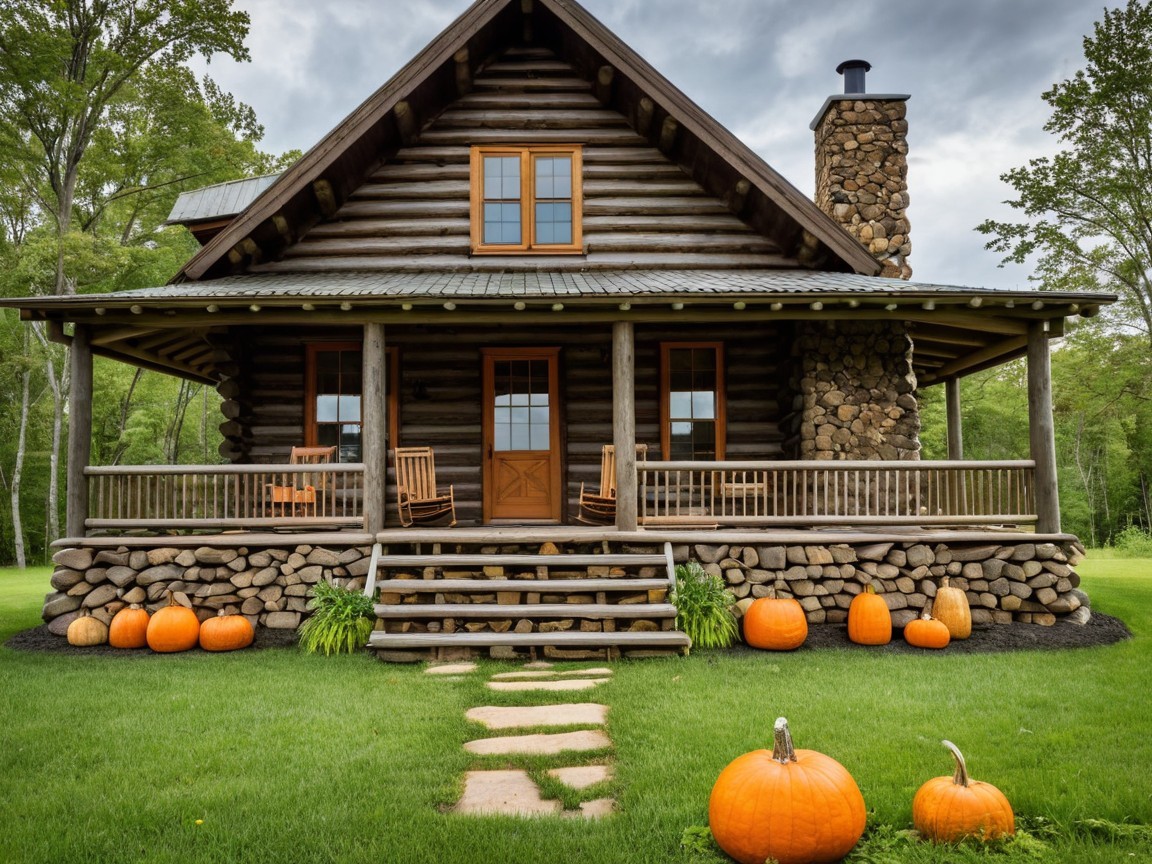 Charming log cabin in a lush green landscape
