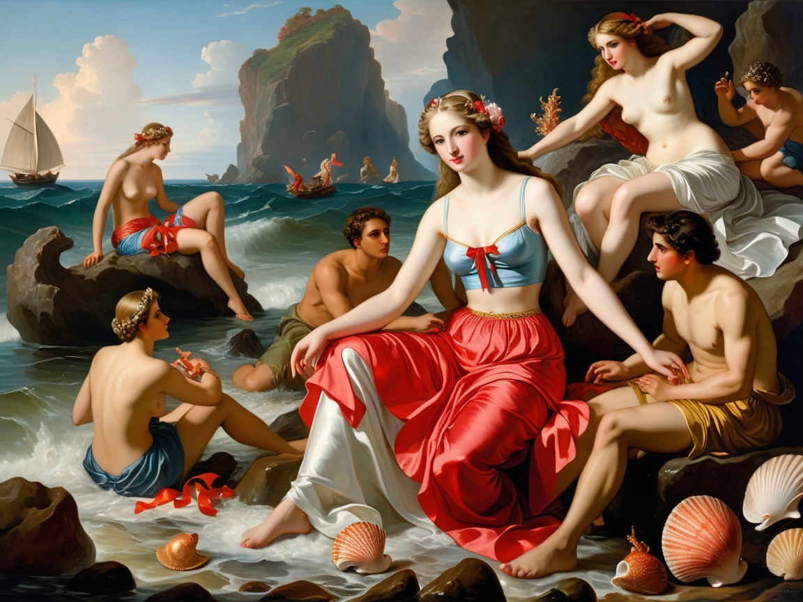 Coastal Scene with Figures and Rugged Cliffs