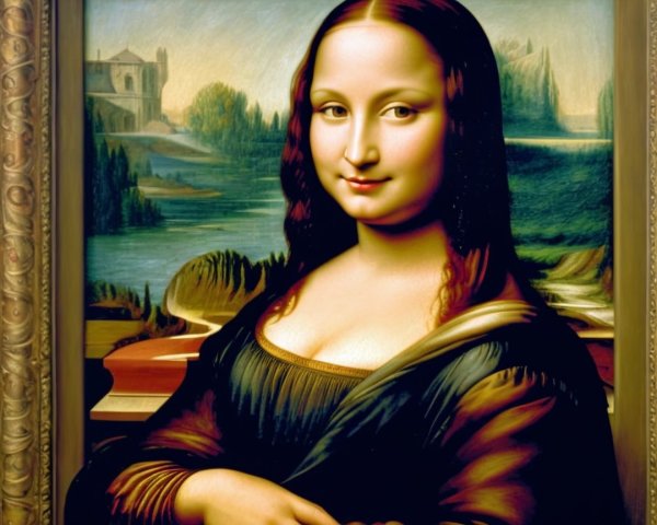 Portrait of a Woman with Enigmatic Smile and Landscape