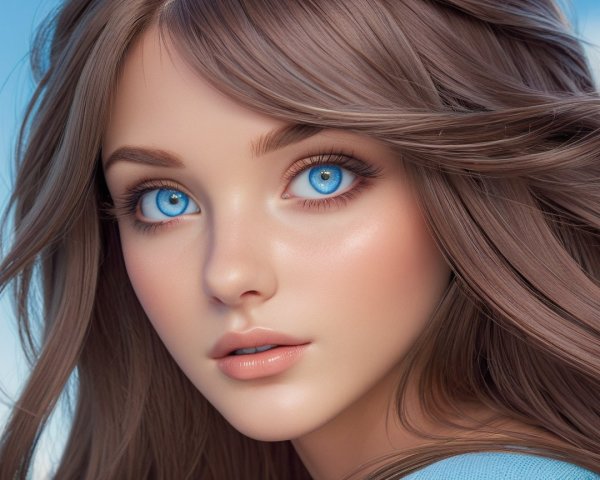 Close-Up Portrait of Young Woman with Blue Eyes