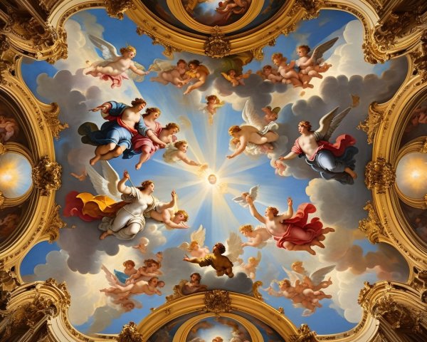 Heavenly Fresco with Angels and Radiant Light