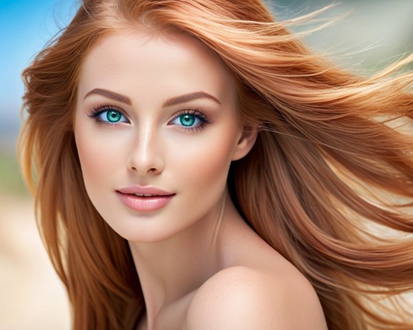 Close-Up Portrait of a Woman with Red Hair and Blue Eyes