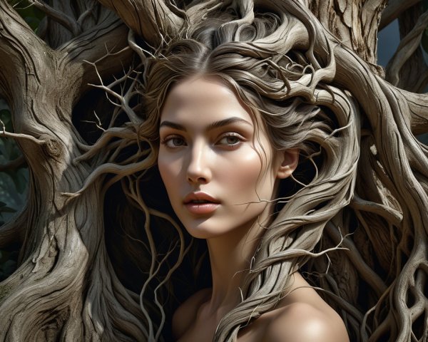 Portrait of a Young Woman with Nature Elements