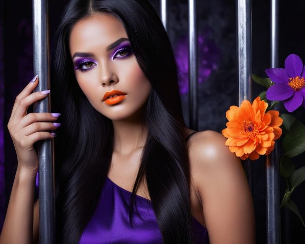 Portrait of a woman in purple with floral accents