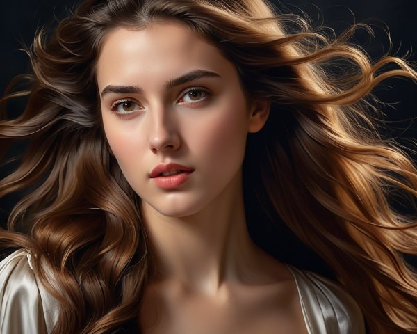 Close-Up Portrait of a Young Woman with Wavy Hair