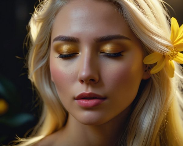 Serene Portrait of a Woman with Blonde Hair and Flower