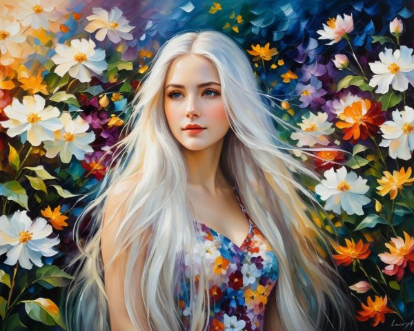 Portrait of a Young Woman in a Colorful Garden