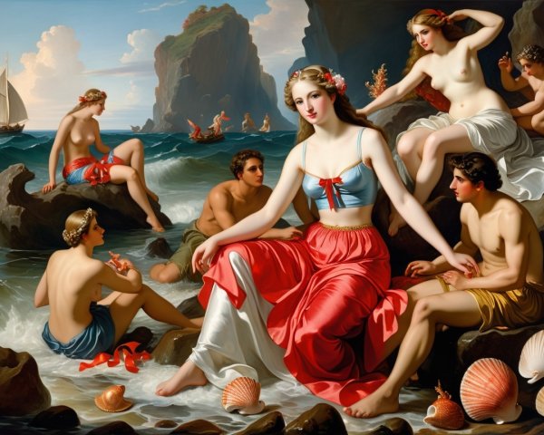 Coastal Scene with Figures and Rugged Cliffs