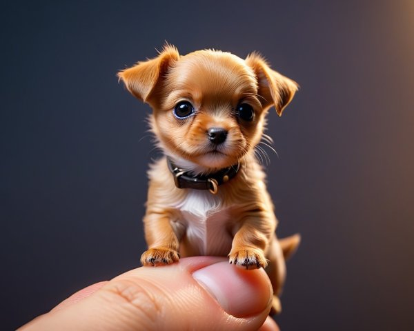 Tiny Puppy with Golden-Brown Fur on Human Hand