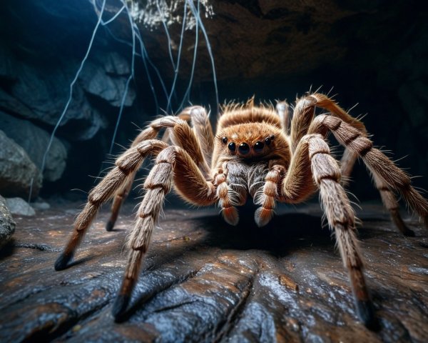 Large Furry Spider in Dark Cave Setting