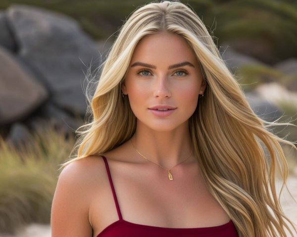 Young Woman Posing on Beach with Natural Beauty