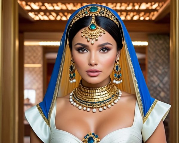 Portrait of a Woman in Luxurious Attire and Jewelry
