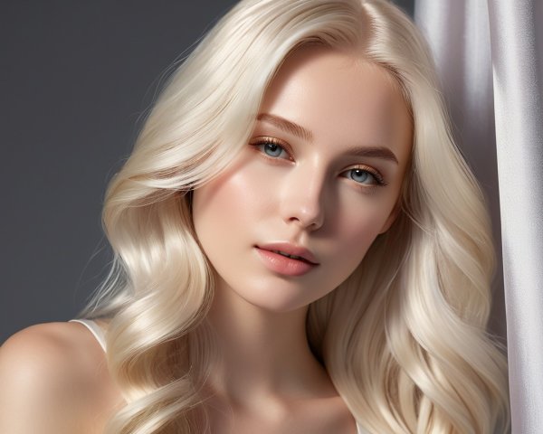 Young woman with wavy blonde hair and natural makeup
