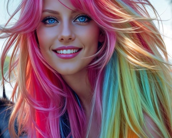 Young woman with multicolored hair in natural setting