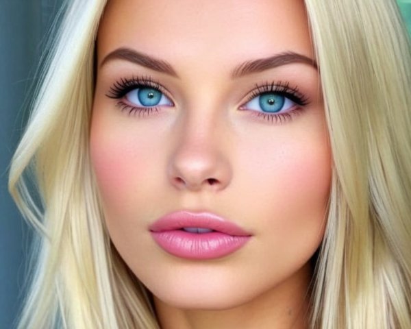 Close-Up Portrait of a Woman with Blonde Hair and Blue Eyes
