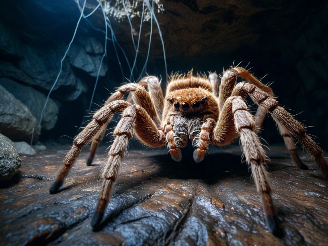 Large Furry Spider in Dark Cave Setting