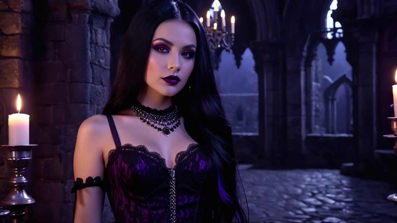 Gothic Woman in Elegant Corset with Dark Makeup