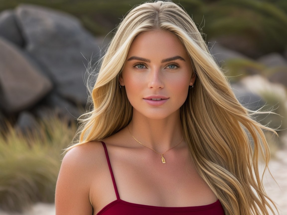 Young Woman Posing on Beach with Natural Beauty