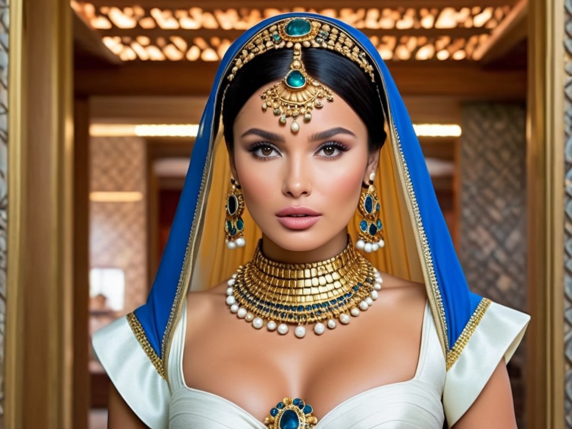 Portrait of a Woman in Luxurious Attire and Jewelry