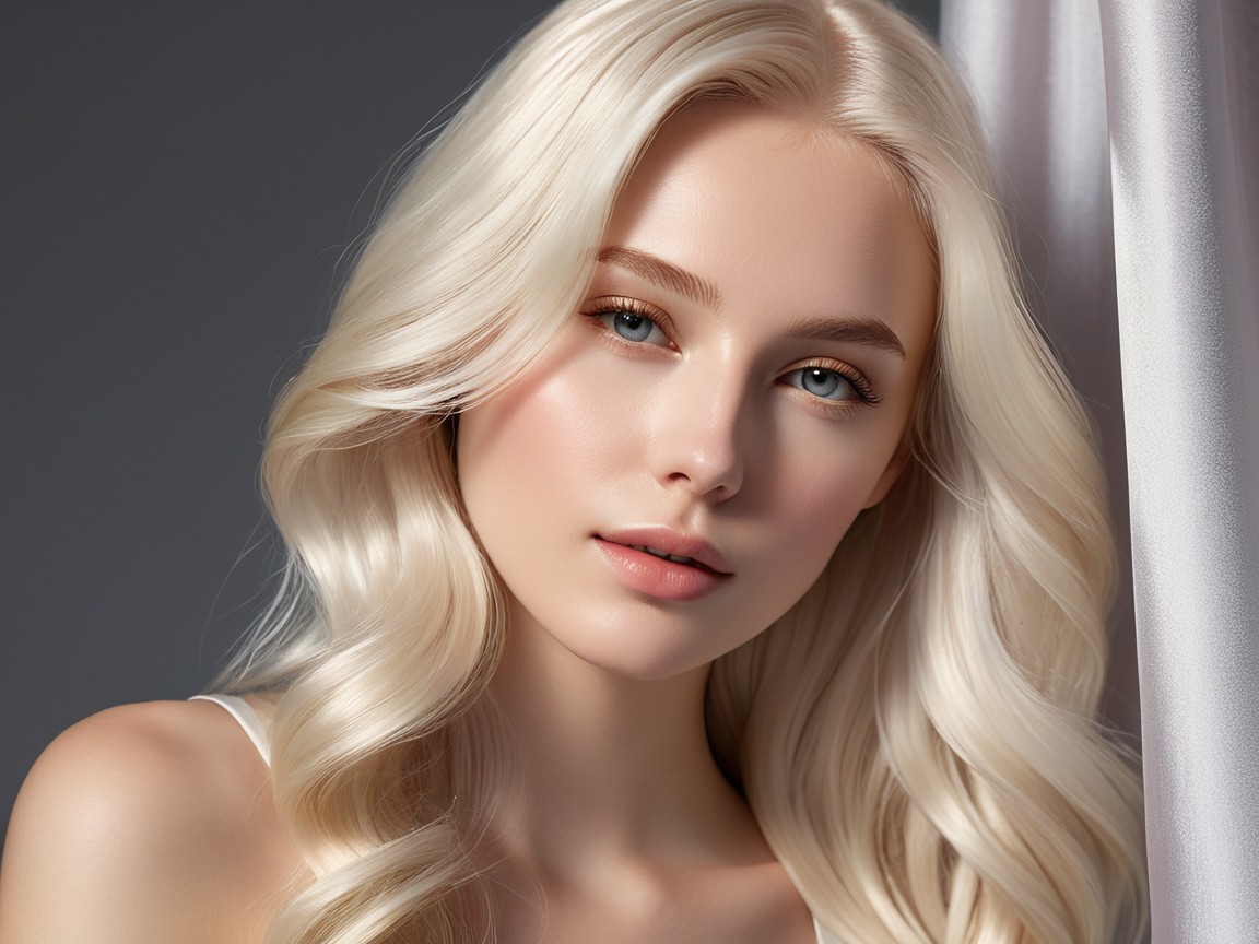 Young woman with wavy blonde hair and natural makeup