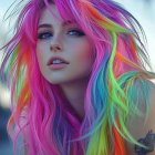 Young woman with multicolored hair in natural setting