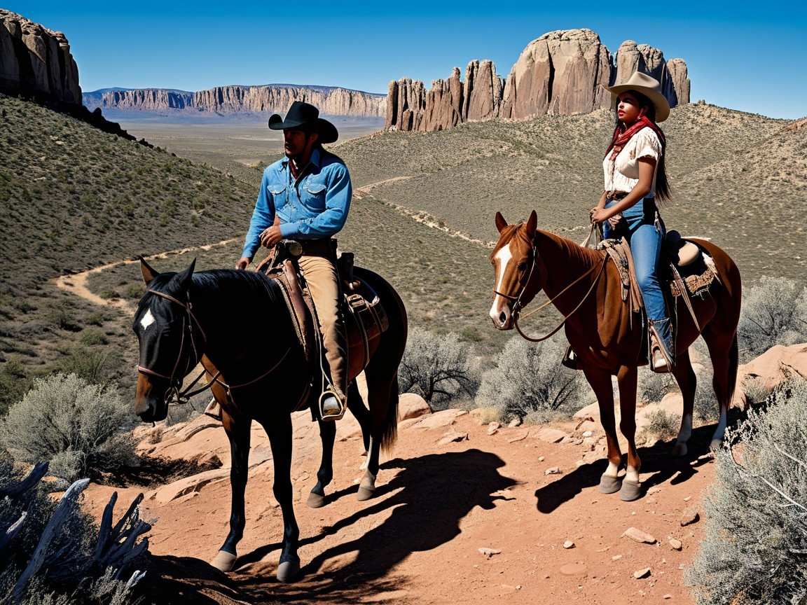 Horseback Riders in Scenic Rugged Landscape