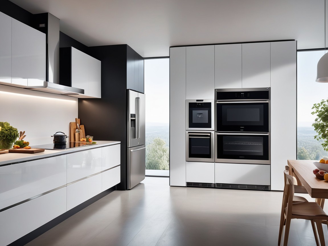 Modern Kitchen with White Cabinets and Black Wall