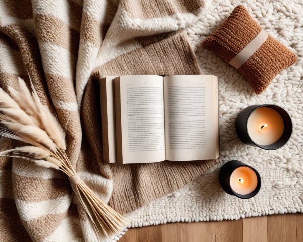 Cozy Reading Nook with Book and Natural Decor