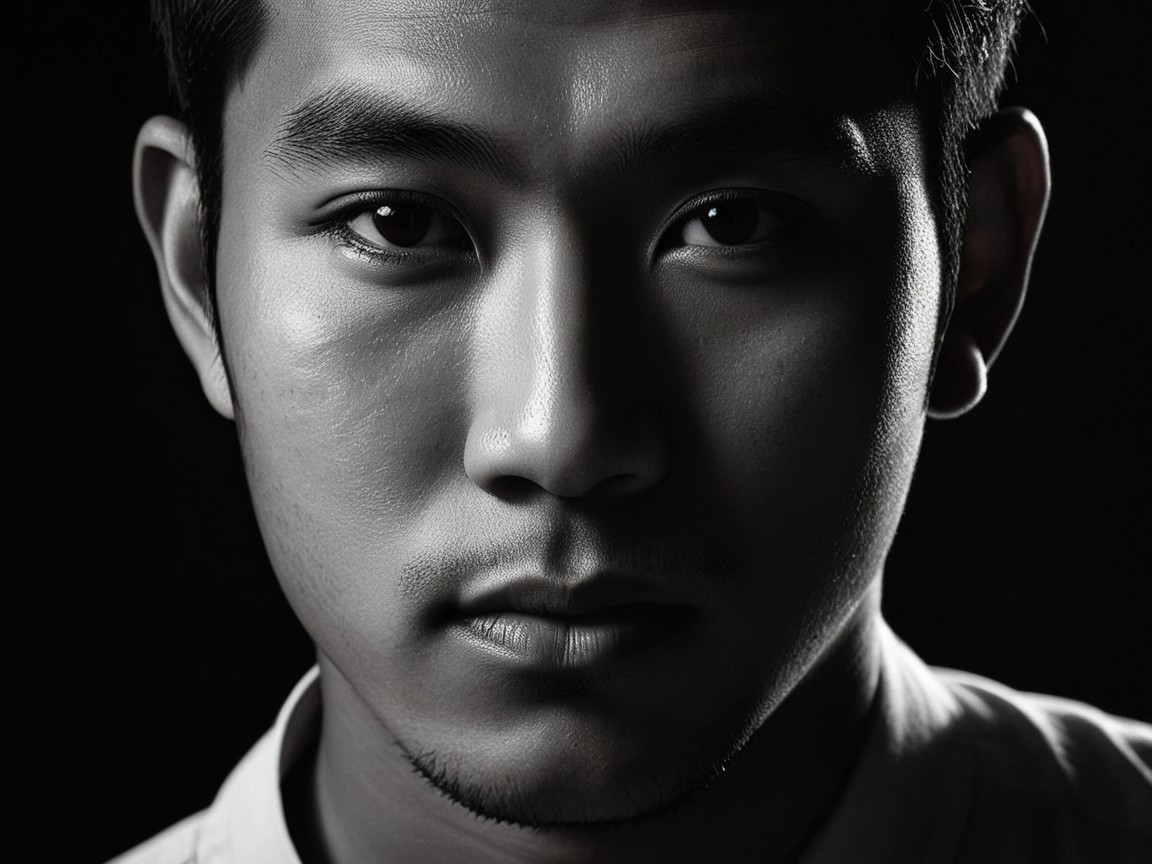 Close-Up Portrait of a Young Man with Dramatic Lighting
