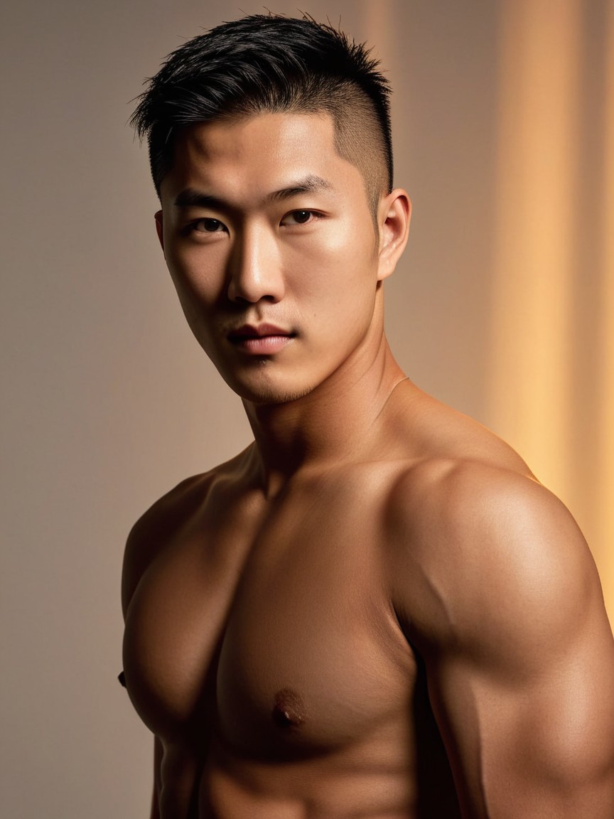 Portrait of a Muscular Young Man in Warm Lighting