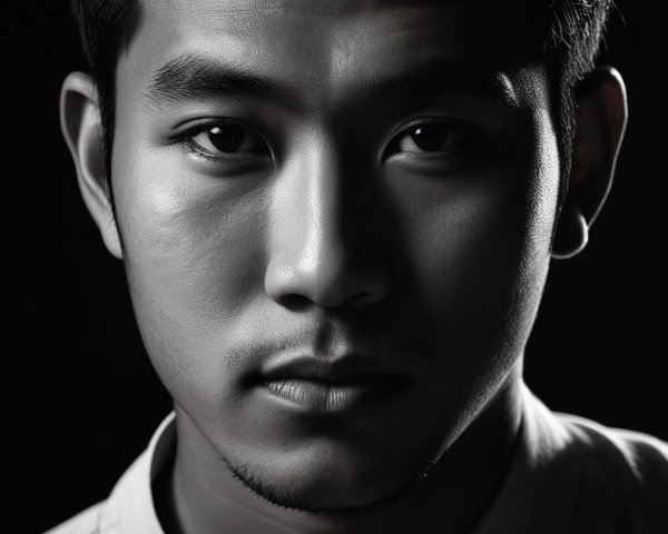 Close-Up Portrait of a Young Man with Dramatic Lighting