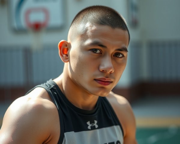 Young Athlete in Outdoor Sports Setting with Hoop