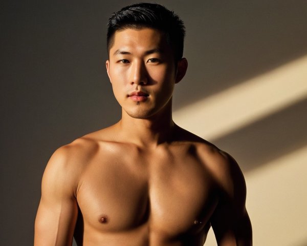 Muscular Young Man Posing in Soft Light Background