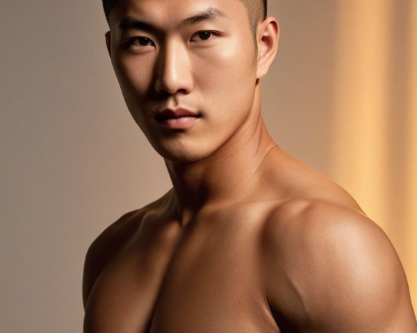 Portrait of a Muscular Young Man in Warm Lighting