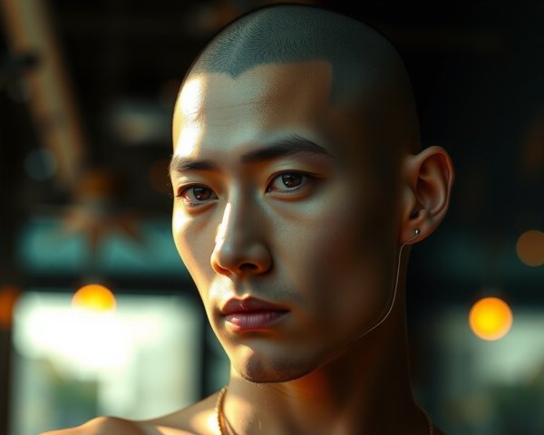 Close-up Portrait of Young Man with Shaved Head