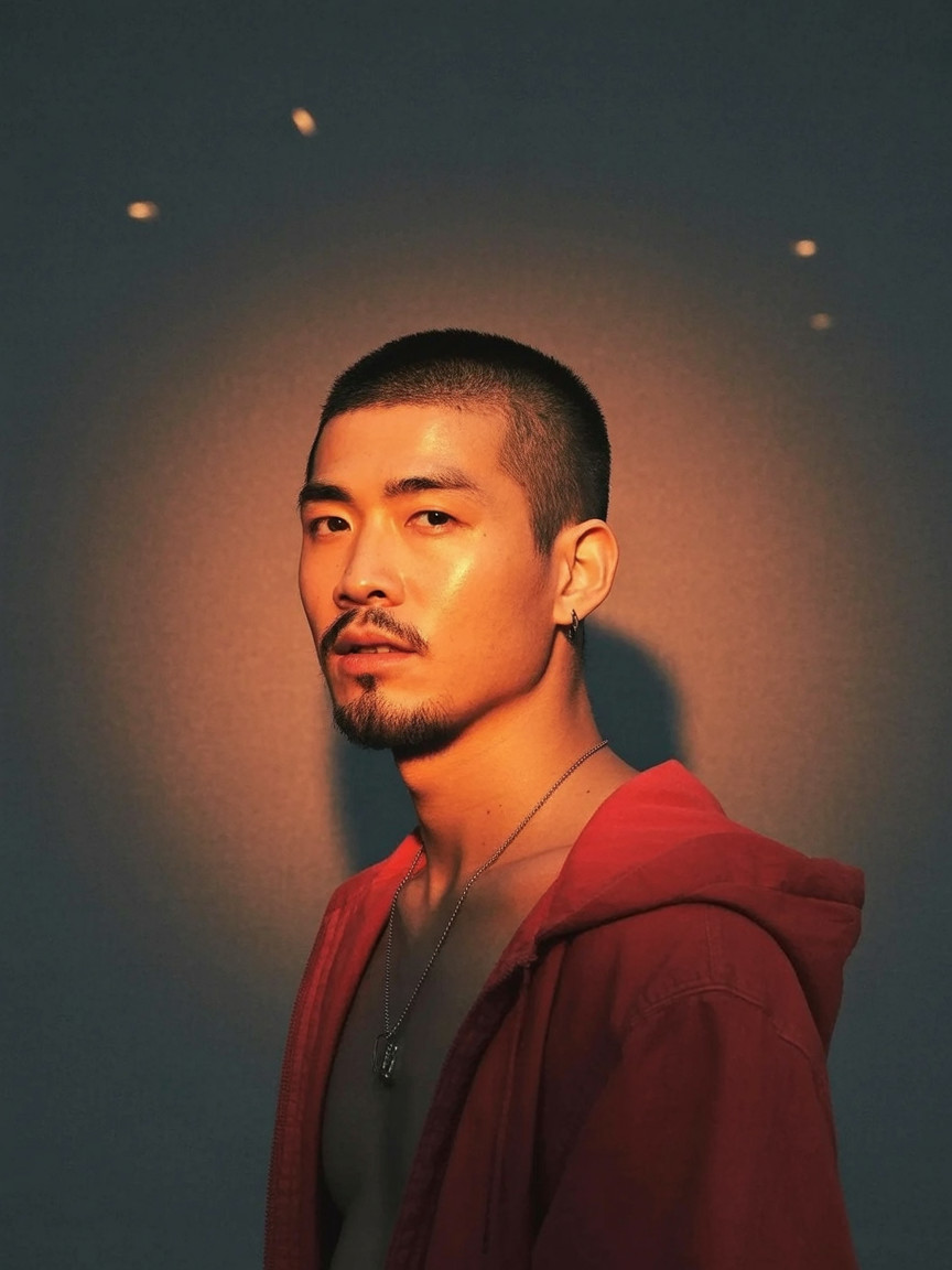 Portrait of a Young Man in a Red Hoodie with Beard