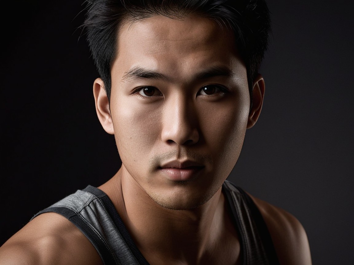 Close-Up Portrait of a Young Man with Serious Expression