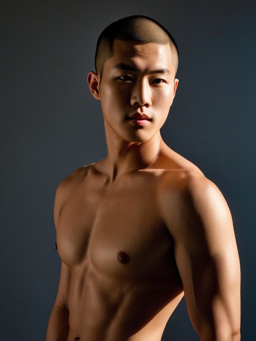 Muscular Young Man Posing Against Dark Background