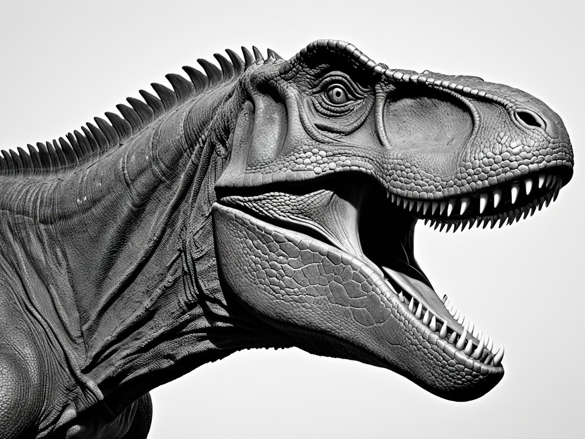 Close-Up of a Monochromatic Dinosaur Head Detail