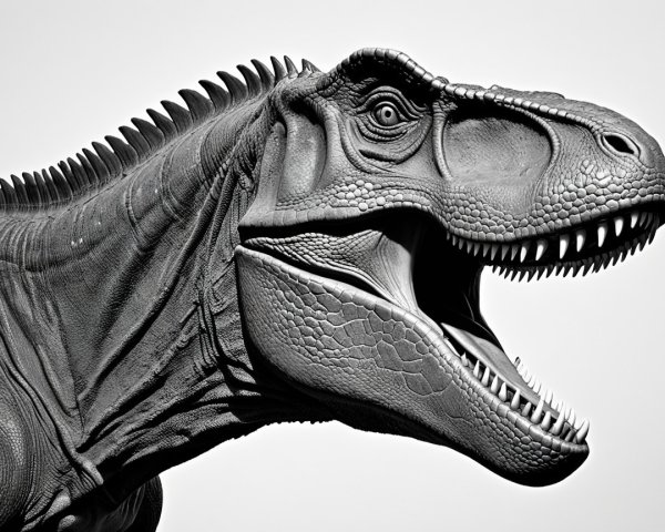 Close-Up of a Monochromatic Dinosaur Head Detail