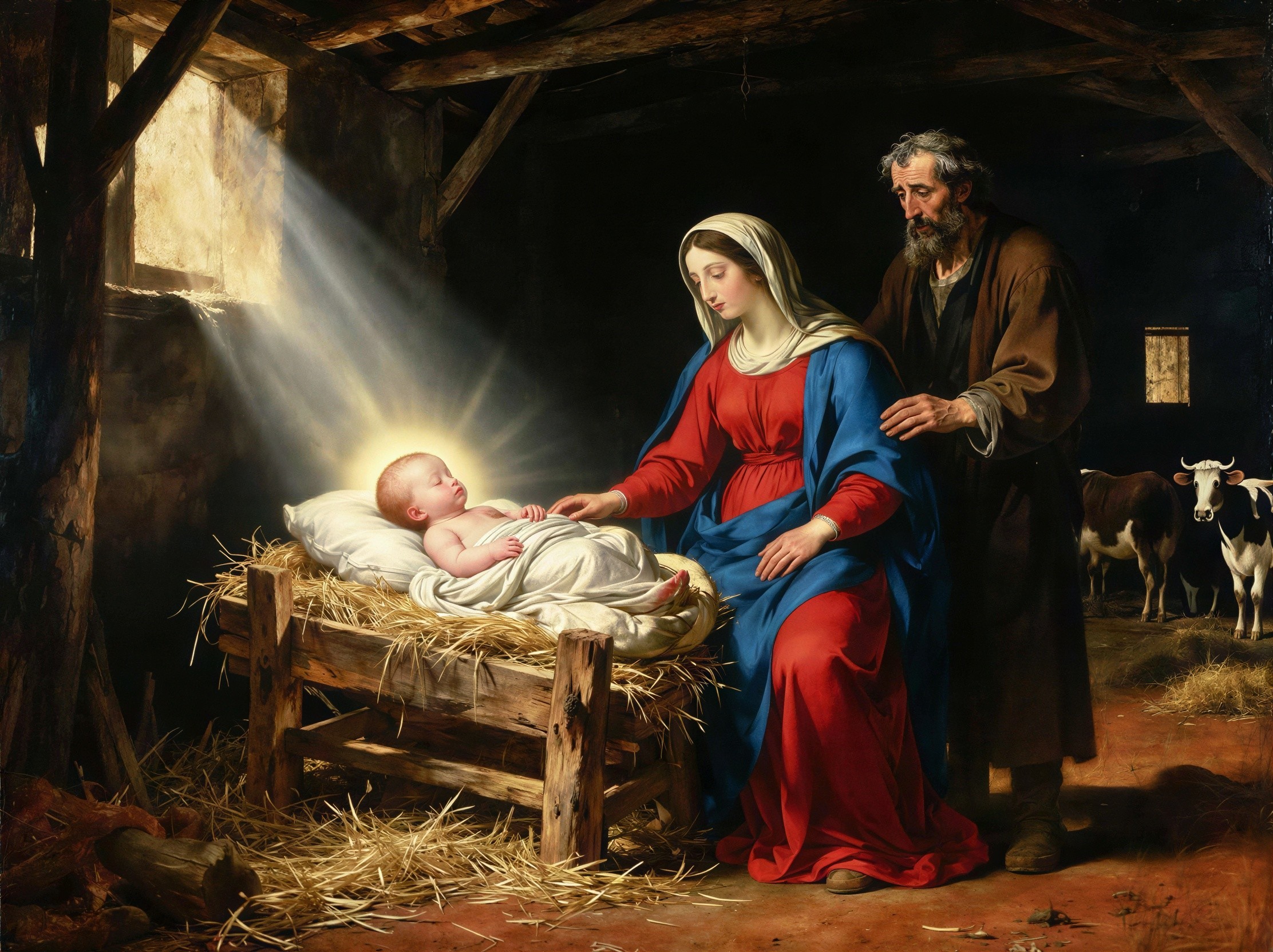 Classical Nativity Scene Depicting Jesus' Birth